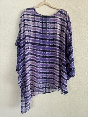 Chico's Purple and White Tie-Dye Sheer Tunic